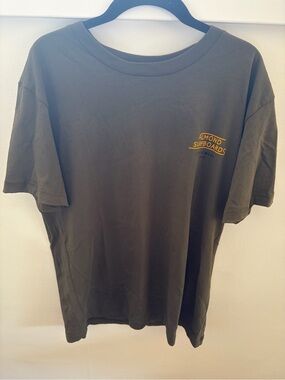 Almond Surfboards T-shirt with yellow text reading 'ALMOND SURFBOARDS'